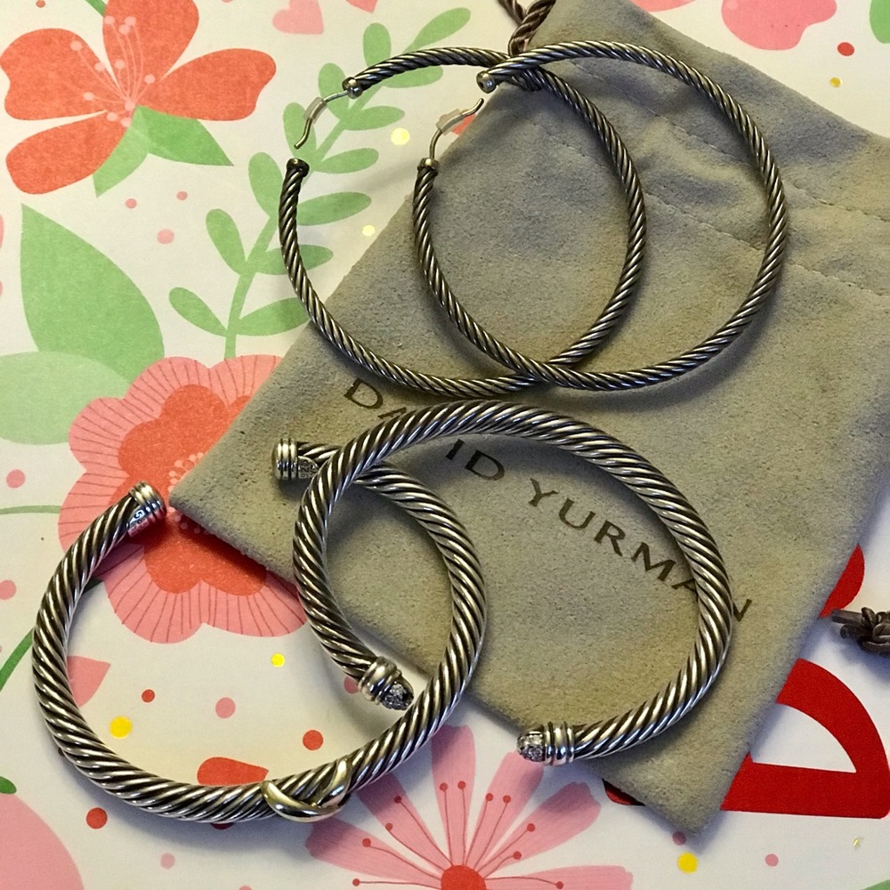Two David Yurman Bracelets And Loop Earrings - image 1